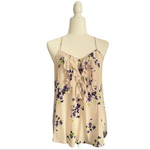 Rebecca Taylor Mixed Media Ruffle Front Floral Camisole Tank Top Size 6